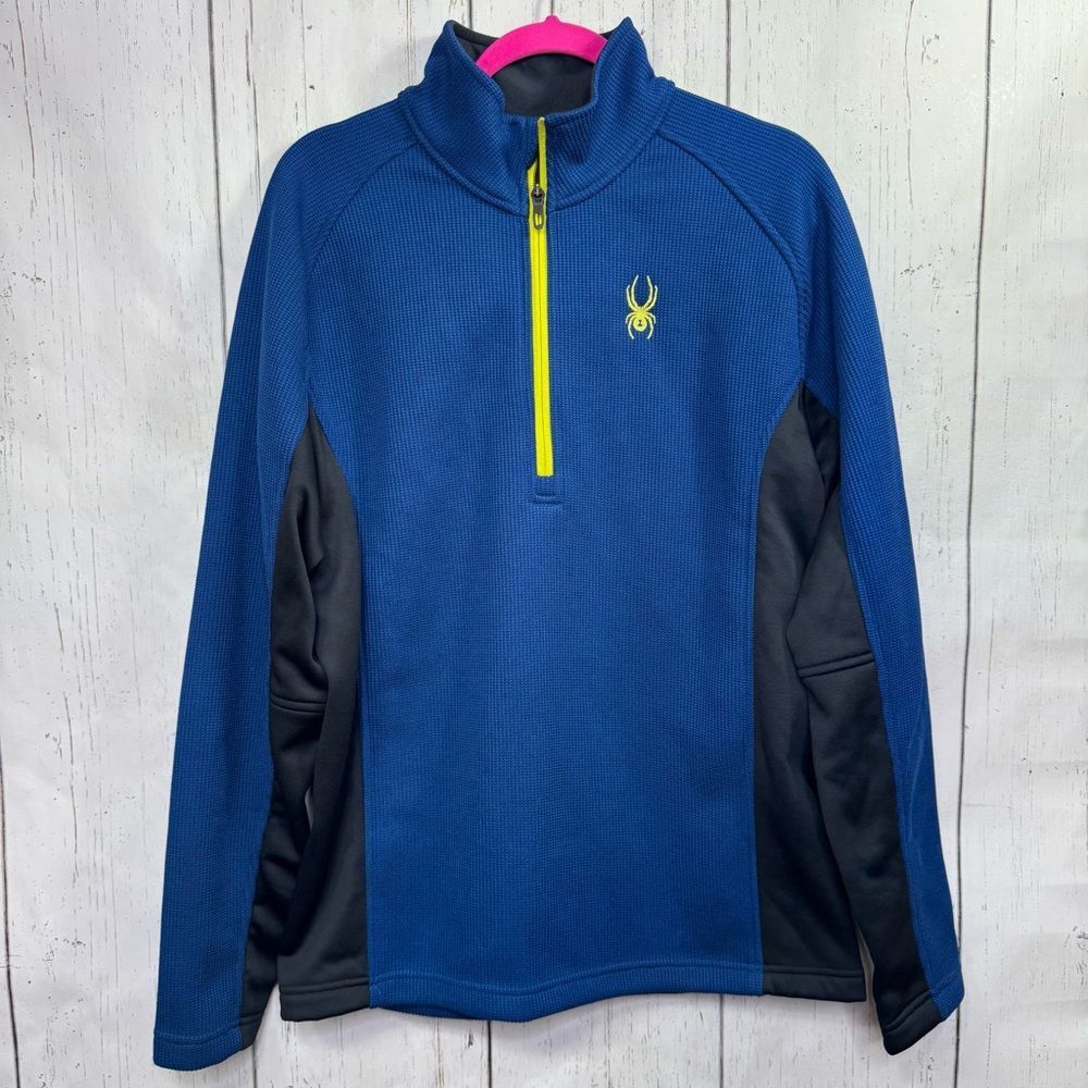 Spyder Mens Blue Quarter Zip Pullover M Athletic Outdoors Knit Fleece Jacket